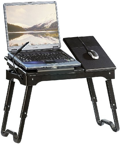 General Office Notebook Ständer: Notebook-Tisch mit Schwanenhals-LED, höhenverstellbar, 4-Fach USB-Hub (Betttablett, Betttisch, Lampen)