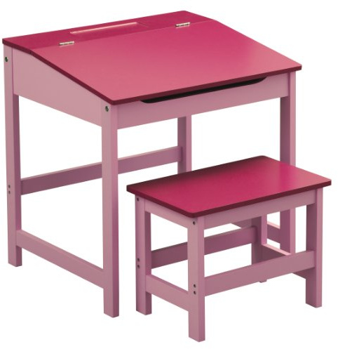 Premier Housewares Kids Desk with Stool – Wooden Children’s Study Table with Storage Compartment, Pink