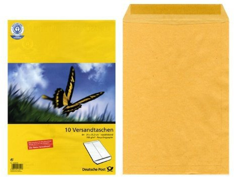 10 Versandtaschen Deutsche Post B4 nassklebend ohne Fenster