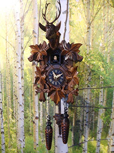 Engstler Schwarzwälder Kuckucksuhr geschnitzt Quarzwerk Hirschkopf Jagdmotiv CLOCKVILLA HETTICH Uhren