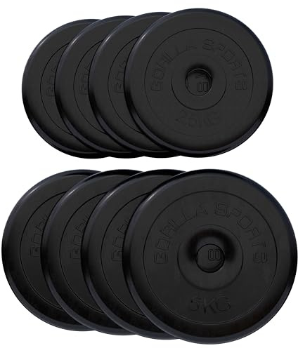 GORILLA SPORTS® viktskivor - singel/set, 1,25 kg, 2 kg, 2,5 kg, 5 kg, 10 kg, 15 kg, 20 kg, 25 kg, 27,5 kg, 30 kg vikter, 30/31 mm hål, gjutjärn, gummerad, svart - viktskivor, hantel uppsättning