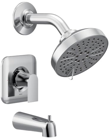 Moen Genta LX Pressure Balancing Modern Shower Set with Showerhead Lever Handle, and Tub Spout, Posi-Temp Valve Required, Chrome, T2473EP