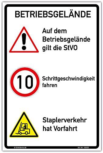 Schilderio Hinweisschild Betriebsgelände Schrittgeschwindigkeit Schild 600x400mm stabile Aluminiumverbundplatte 3mm stark