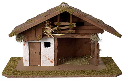 Krippenstall, nordischer Stil, aus Holz, für 10-12 cm Krippe, 30x55x30 cm