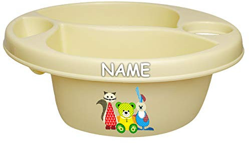 alles-meine.de GmbH Waschschüssel/Kinderwaschbecken - beige - Creme Tiere - Teddy - Katze - Hase inkl. Name - Bieco - 3 Kammern - Baby - Putzeimer - Windeln Wickelschüssel ..