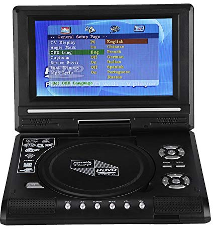 Lecteur DVD Portable,Écran pivotant LCD HD TV 7 Pouces avec Lecture de Carte intégrée pour Les Vols, Les trajets Routiers,DVD de Support,SVCD,VCD,CD,CD-R/RW,Lecteur DVD de Voiture(EU)