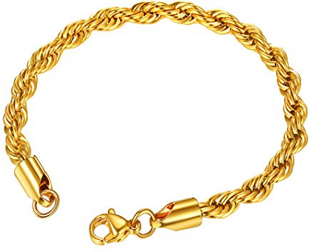 Richsteel Gourmette Homme Plaque Or Acier Inoxydable, Chaîne Bracelet Maille Corde 21 cm, Bijoux Bracelet Gourmette Plate pour Homme Garçon