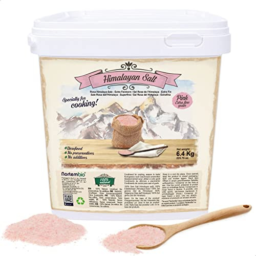 Nortembio Sal Rosa del Himalaya 6,4 kg Extra Fina (0,5–1 mm) Origen Pakistán Sal Mineral Natural sin Refinar para Uso Culinario. Gratis eBook con Recetas!