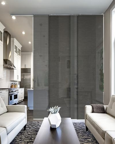 GoDear Design Adjustable Sliding Panel Track Blinds 45.8- 86 W x 96 H, Vertical Blinds, Trimmable Fabric Panel Room Separating Divider, Ideal for Sliding Door, Closet Doors, Semi-Sheer, Moon