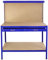 Banco da Lavoro a 3 Livelli con Piano da 120x60cm Ultra Resistente e Pannello Parete Forata Porta Attrezzi Utensili e 40 Ganci universali GRATIS + 2 Mensole e Cassetto - Blu
