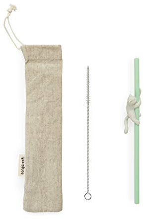 Balvi Set Cannuccia Riutilizzabile Climber Cat Colore Verde Accessorio Ecologica per Le Bevande Penne