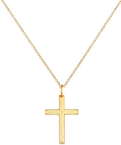 Kuzzoi Exklusive Herren Halskette glänzend vergoldet mit Kreuz Anhänger (30 mm) im Basic Style, Massive Kette für Mann und Freund mit religiösem Kreuz aus 925 Sterling Silber, Länge 60 cm