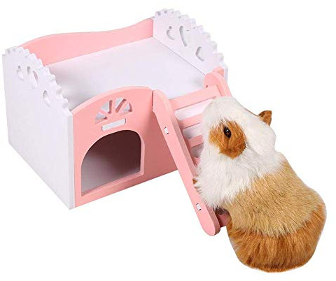 Zerodis Pet Hamster Sleeping Castle, kleines Haustier Ratte Mäuse Nest House Versteck 2 Schichten mit Treppen Übung Spielzeug Spielen(Rosa)