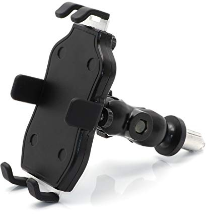 evomosa Motorrad-Handyhalterung aus Aluminiumlegierung, für Motrcycle-Gabelschaft, Loch 14 cm - 17,8 cm (5,5-7 Zoll) Smartphone-Halterung (Schwarz)