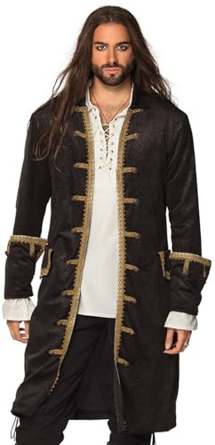 Boland 74178 Veste de pirate pour homme, noir/or, manteau pour homme, pirate, costume de carnaval, fête à thème