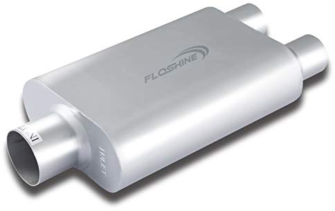 Floshine Universal Mufflers Performance Automotive Exhaust Aluminized Steel Muffler Dual Chamber 3 center inlet (ID) 2.25 dual outlet (ID) FH430422