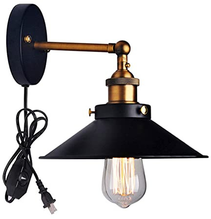 OOWOKS Innen Vintage Dimmbar Wandlampe Schwarz Industrial Wandlampe Mit Schalter Stecker für wie Wohnzimmer Schlafzimmer Esszimmer Küche Flur