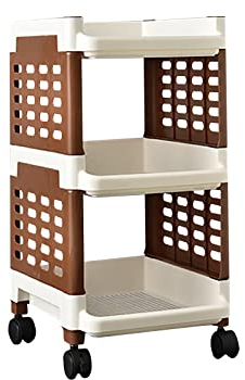 FUZHAOD Kitchen Trolley On Wheels, Boden Mehrschichtiger Küchenspalten-Haushaltswagen, Im Salon Anwenden, Beauty Make Up Home Office Organizer(Size:56.8cm,Color:Braun)