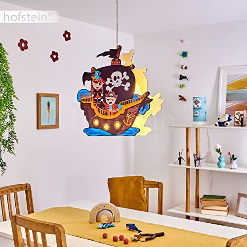 HOFSTEIN Deckenleuchte Ayer, bunte Deckenlampe aus Holz/Metall mit Piraten-Motiv für das Kinderzimmer, Spielzimmer, 2xE27, Leuchte für Kinder mit Piratenschiff für Baby, Jungen und Mädchen, max. 107cm