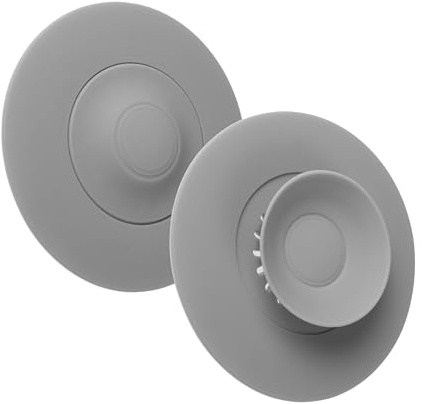 Universalavtappningsplugg, 2 st, Ø 11 cm, grå, silikon, för upp till Ø 100 mm ventilavlopp, matavfalls- och hårfilter, avloppssil för handfat, tvättställ, badkar, propp köks- och badrumsset