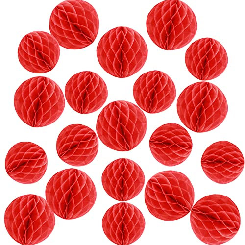 YLY's love 20 bolas de papel de panal de abeja decorativas de 10 cm y 15 cm, bolas de panal de abeja para colgar, decoración para cumpleaños, bodas, decoración del hogar (10 cm, 15 cm de color rojo)