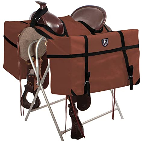 Harrison Howard Sturdy Secure Versatile Over-the-Horn Contoured No-Bounce Design Saddle Pack Pannier Bags Carrier Western Saddle Bag Brown
