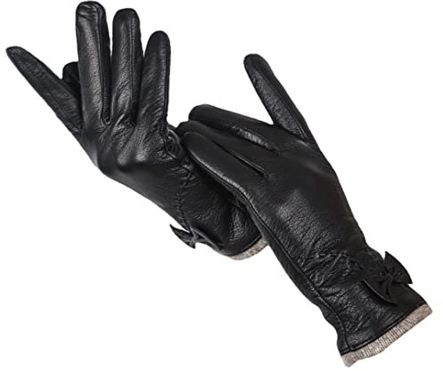 Damen Winter Echtleder Handschuhe Damen Schaffell Handschuhe Damen Outdoor Handschuhe, Schwarz , 8.5