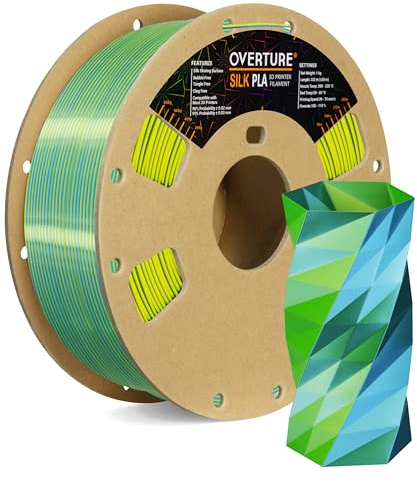 OVERTURE Dual Color Silk PLA Filament 1.75mm, 1kg 3D Drucker Filament Seide PLA, Maßgenauigkeit +/- 0.03 mm(Seide Blau-Gelb)