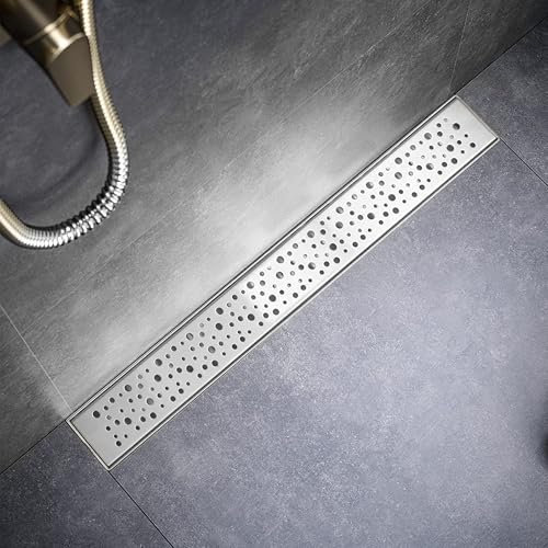 Sharp-tec Linearer Duschablauf ST-099-36S, Bodenablauf mit Ablaufventil und Abstreifgitter