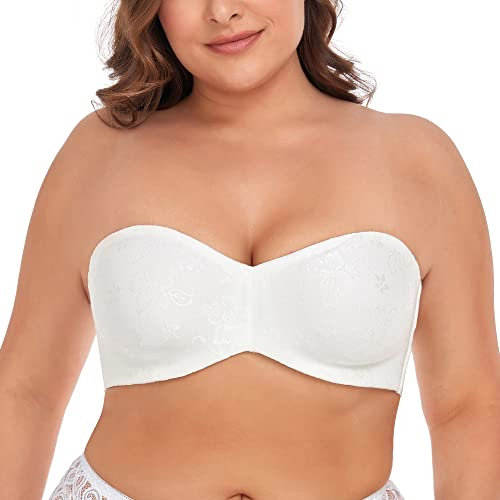 Ayigedu Women's Plus Size Strapless Bras Underwire Support Non Padded Minimizer Comfort Multiway Bra 42-G White