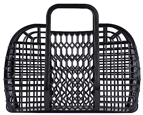 BABANA Große Plastikgelee-Taschen - Wiederverwendbarer Geschenkkorb | Strandtasche, Markt-, Osterkorb (Schwarz)