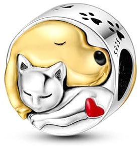 M&S Breloque en argent sterling 925 compatible avec les bracelets Pandora Motif chat chien lune étoile chiot chaton cœur, 1 cm x 1 cm x 1 cm, Métal