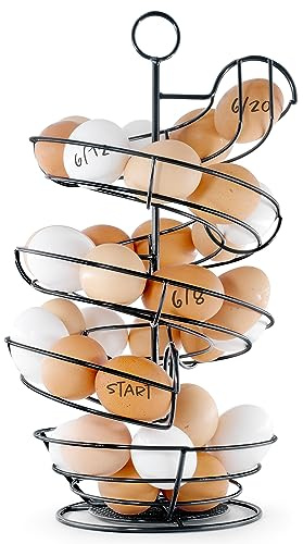 Fresh Egg Holder Countertop, Egg Skelter, Spiral Egg Holder with Storage Basket, Chicken Egg Holder, Large Capacity Egg Storage for Kitchen, Holds Up to 3 Dozen Eggs