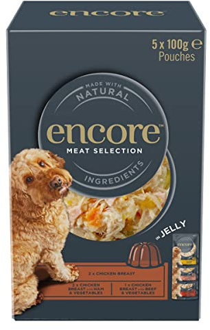 Encore Natural Wet Dog Food Pouches, Chicken with Meat Selection in Jelly Pouch, 100 g (Pack of 5x100g)
