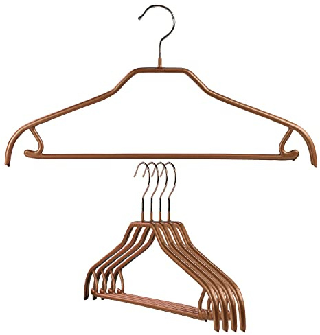 MAWA by Reston Lloyd Silhouette Serie Rutschfester, platzsparender Kleiderbügel mit Stange und Haken für Hosen und Röcke, Stil 41/FRS, 5er-Set, Kupfer