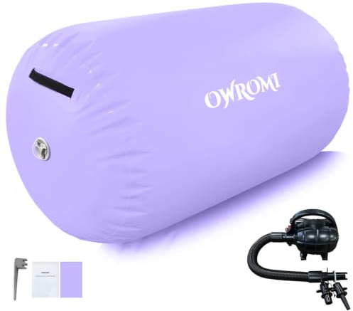 OWROMI Inflatable Gymnastics Air Mat Tumble Track with Gymnastics Air Barrel - Inflatable Air Spot Tumbler Backbend Trainer Air Roller Tumbling Mat with Electric Pump
