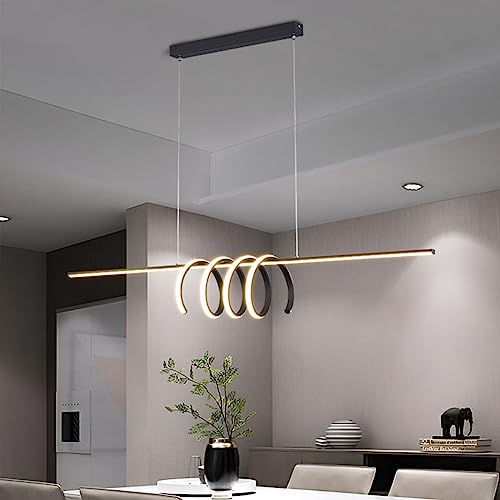 LED Pendelleuchten esstisch Hängeleuchte 46W Dimmbar Mit Fernbedienung Pendellampe Moderne Hängelampe Höhenverstellbar Esszimmerlampen für Esszimmer Wohnzimmer Küche Bar Lampen 120cm (Schwarz)