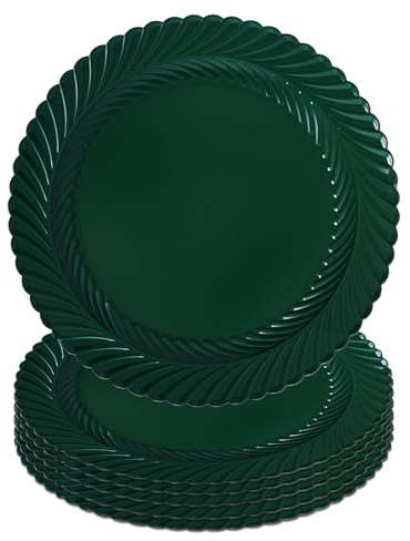Gifturbo Green 6 Pcs Round Charger Plates, Reef Plates Charger for Dinner Plate,13-inch Plastic Christmas Chargers with Embossed Rim for Wedding Decor