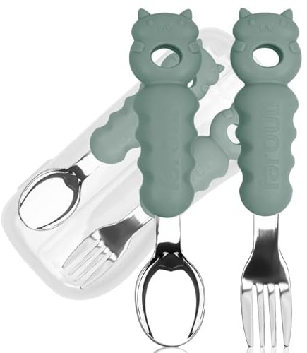 farout Baby Besteckset Kindergabel & Babylöffel Edelstahl mit Silikon Griff, BPA frei Esslernbesteck ab 1 Jahr, Kinderbesteck, Lernbesteck - Ideal als BLW Besteck Set