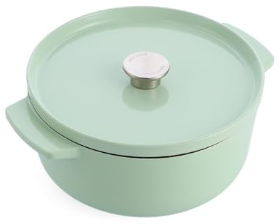 KitchenAid Cast Iron Ø 26cm/5.2 Litre Casserole with Lid, High-Quality, Robust & Durable,Searing,Browning or Frying,PFAS-Free Enamel Interior,Induction,Ergonomic Handle,Oven Safe up to 260°C,Pistachio