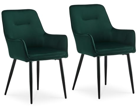 CLIPOP Esszimmerstühle 2er Set mit Armlehne aus Samt Blau, Armlehnenstuhl Polsterstuhl Stühle Esszimmer Küchenstuhl mit Metallbeine und Rückenlehne für Wohnzimmer Esszimmer