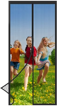 Beshine Magnetische Schirmtür, 100 x 210cm Heavy Duty Fliegengitter Tür Mesh Vorhang, selbstdichtend, freihändig, Rahmen Haken -Schwarz