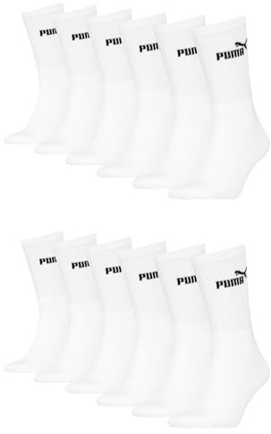 PUMA Unisex Crew tennisstrumpor sportstrumpor strumpor för kvinnor män 12 par, Vit, 43-46 EU