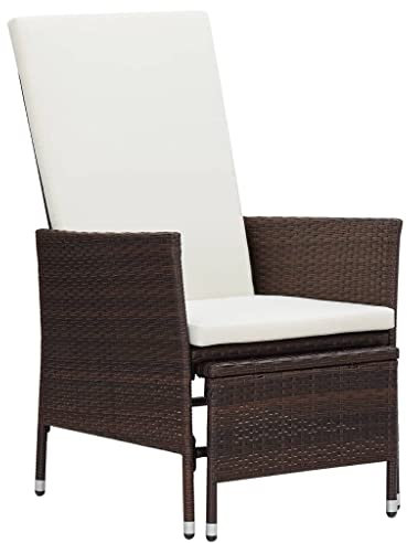 Youuihom Freizeitstuhl für draußen Stühle für den Rasen Bistro-Stuhl Garten-Liegestuhl mit Auflagen Poly Rattan Braun Geeignet für Hinterhof, Rasen, Veranda, Poolseite, Balkon