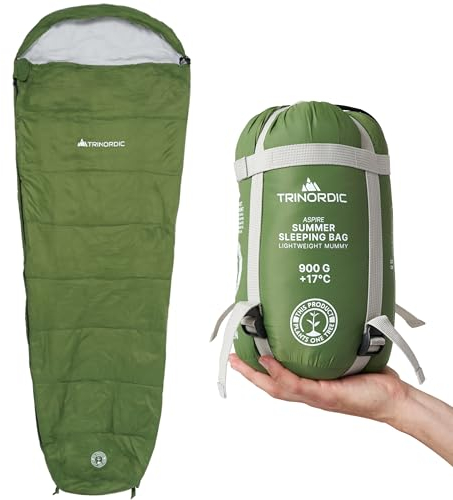 Trinordic 900g Ultraleicht Sommerschlafsack XL – kleines Packmaß mit Anti-Klemm-Reißverschluss – Mumienschlafsack Outdoor für Erwachsene, für Camping, Wandern & Bikepacking