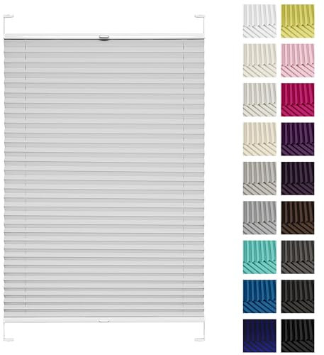 Rettika Plissee mit Bohren, Breite: 85 cm, Höhe: 120 cm, Asche, Fensterrollo Sonnenschutz, Plisseerollo innen, Rollo für Fenster mit Bohren