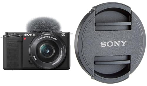 Sony Alpha ZV-E10 | APS-C spiegellose Vlog-Kamera (schwenkbarer Bildschirm für Vlogging & ALC-F405S Vordere Objektivklappe für SEL-P1650 schwarz, 40.5 mm