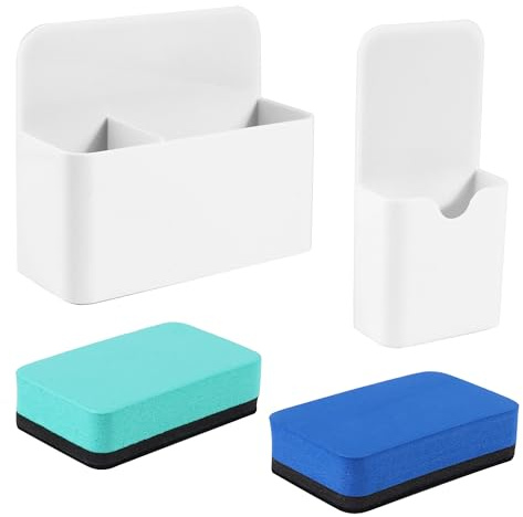 Portapenne Magnetico 2 Pezzi con Cancellino Magnetico Integrato - Set Organizzatore Penne per Lavagna Bianca + 2 Spugne Lavagna [Marca] [Modello] - Design Multifunzione per Casa, Ufficio e Scuola