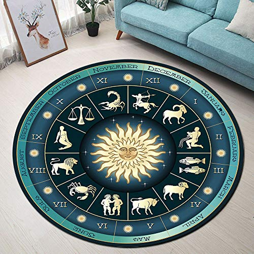 YOUSHIHUI Guida ai 12 segni zodiacali Tappeto rotondo, tappeto da soggiorno, divano per l'asilo nido, decorazione per sala giochi, tappetino antiscivolo