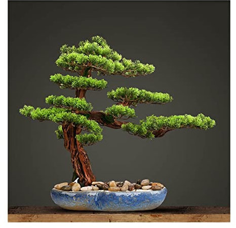 Künstlicher Bonsai Künstliche Pflanzen for den Innenbereich, künstlicher Bonsai-Baum im Topf, künstlicher Bonsai mit blauem Keramik-Blumentopf, künstliche Gartenpflanze Bonsai Baum Künstlich